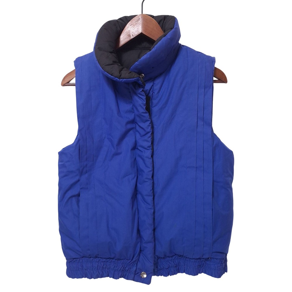 Half Moon Reversible‎ Down Puffer Vest Blue Black Snap Full Zip Women M Warm
